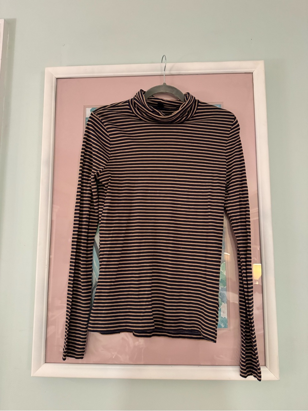 J. Crew Black and Cream Striped Turtleneck Long Sleeve Top